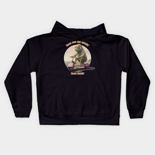 They See Me Rollin', They Hatin' Funny Scooter Lizard Kids Hoodie by DanielLiamGill